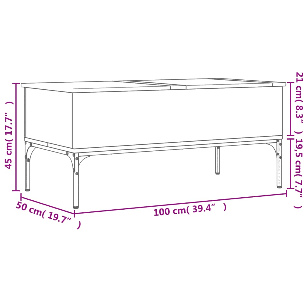 Salongbord svart 100x50x45 cm konstruert tre og metall
