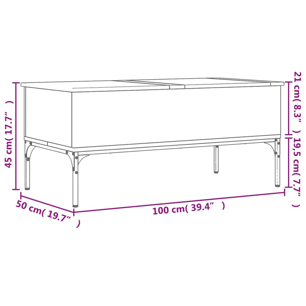 Salongbord brun eik 100x50x45 cm konstruert tre og metall