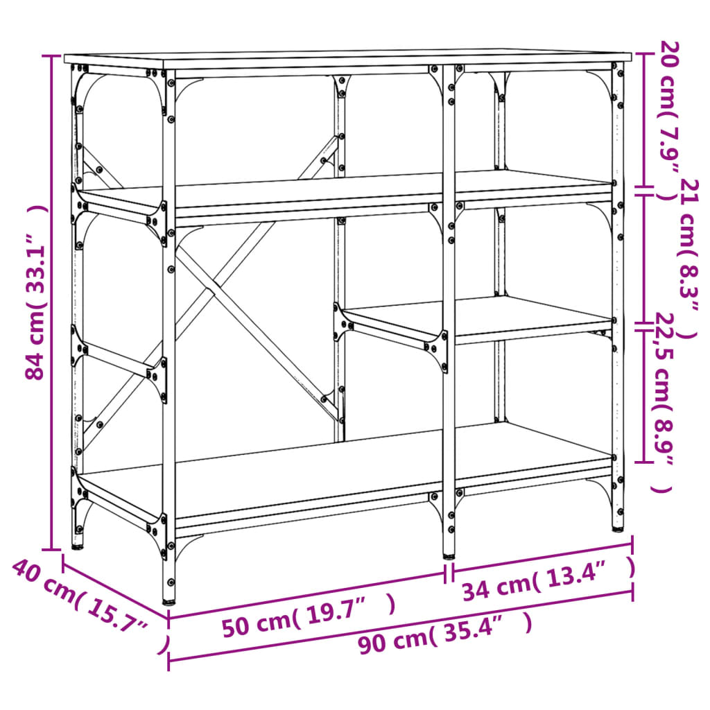 Bakehylle svart 90x40x84 cm konstruert tre og metall