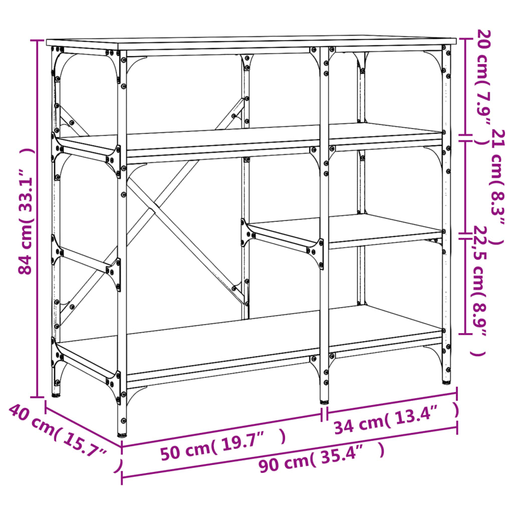 Bakehylle røkt eik 90x40x84 cm konstruert tre og metall